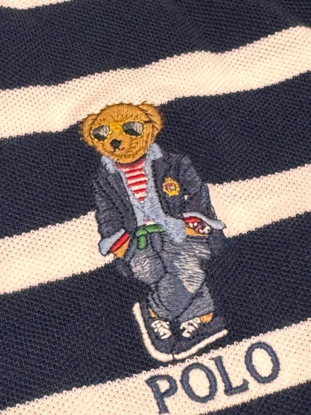 Polo Ralph Lauren Men's Polo Bear Striped Custom Slim Fit Polo Shirt M